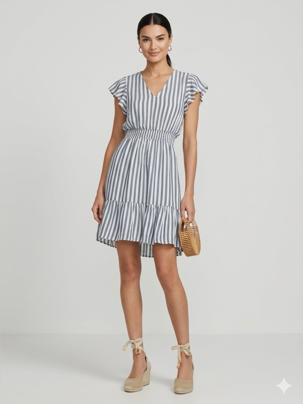 Rails Tara Blue & White Striped Smocked Mini Dress Size XS